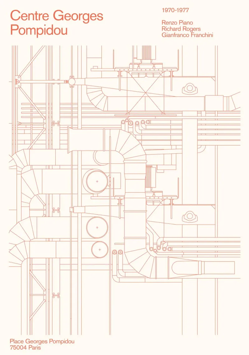 Pompidou : Blueprint poster con telaio in alluminio da Florent Bodart