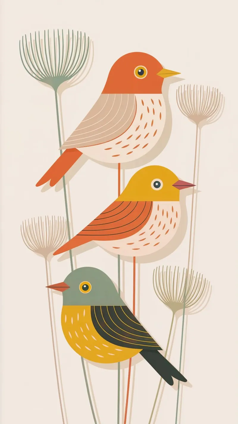Autumn Birds Retro Art Print pellicola backlit da 20 Farben