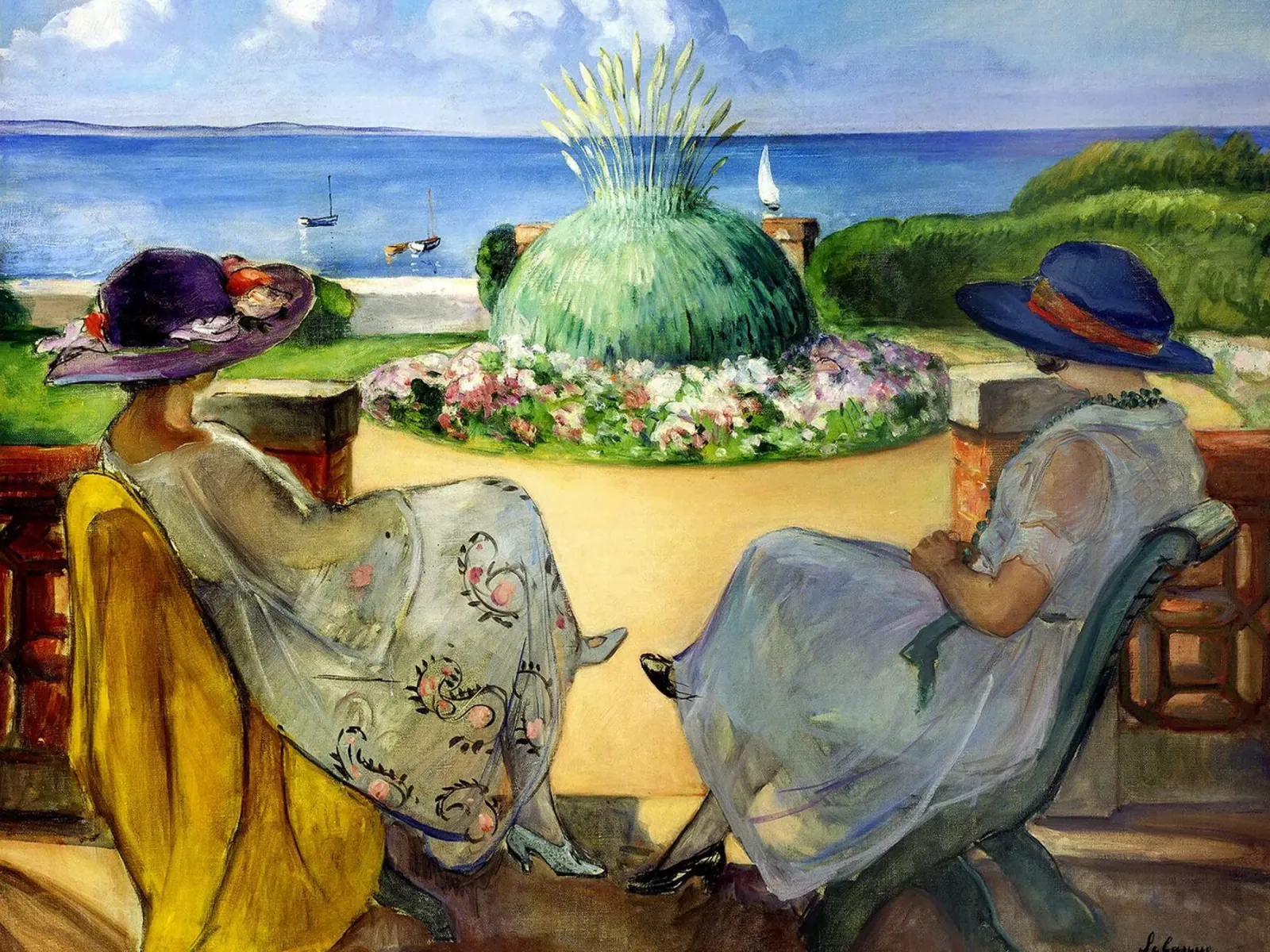 Due donne su una terrazza in riva al mare alluminio dibond da Joan
