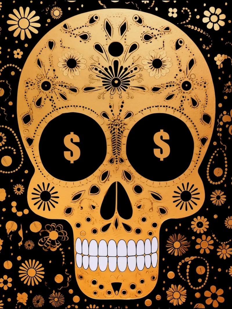 Il teschio del dollaro d'oro poster con telaio in legno da Autofocus