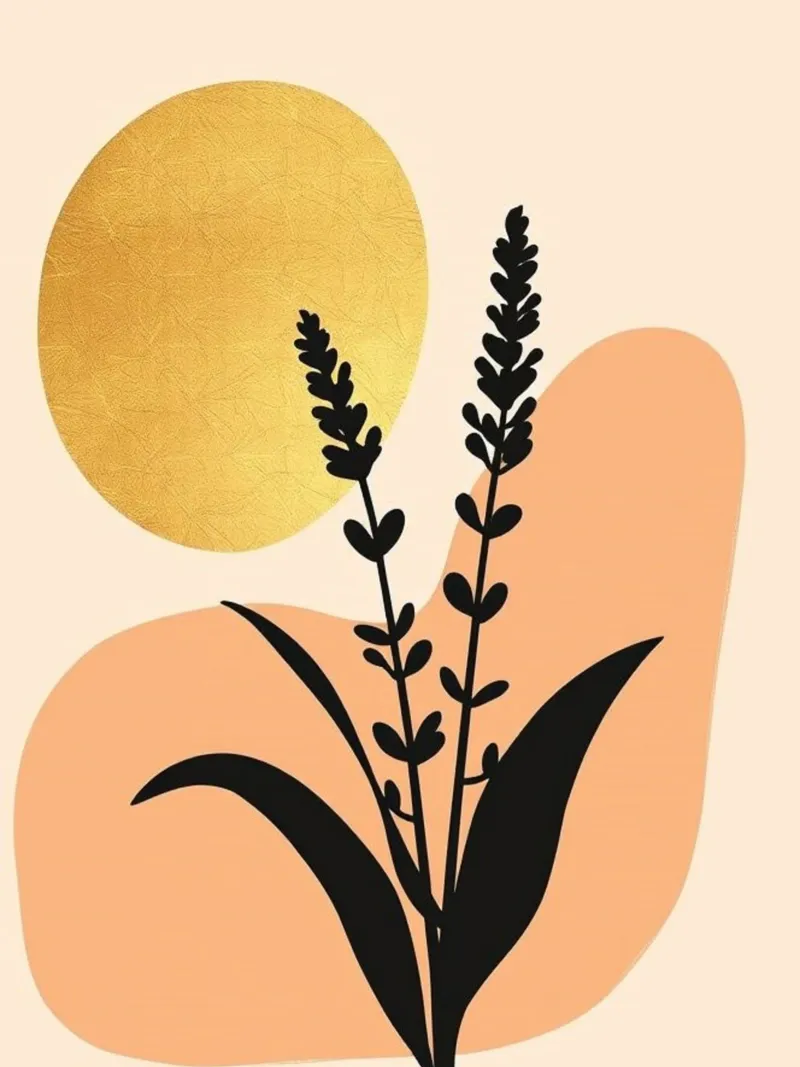 Sole botanico minimalista in oro pellicola backlit da Artistic-shop