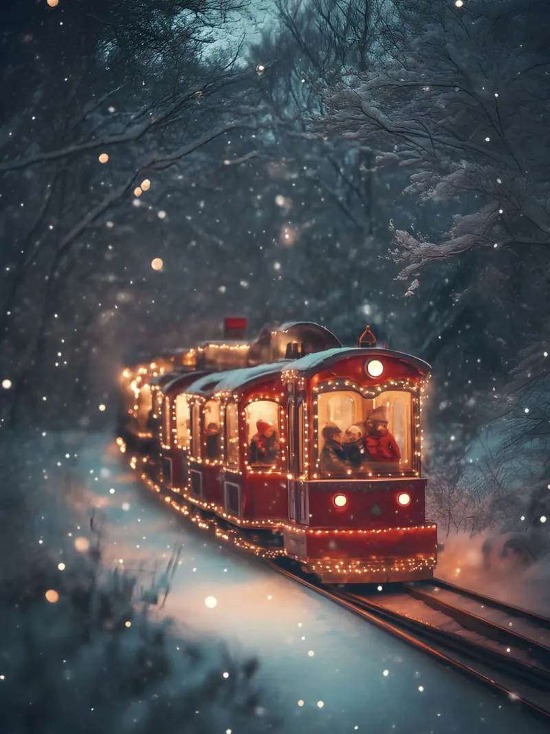 Magico treno di Natale nella foresta invernale innevata pellicola backlit da Studio Vibe