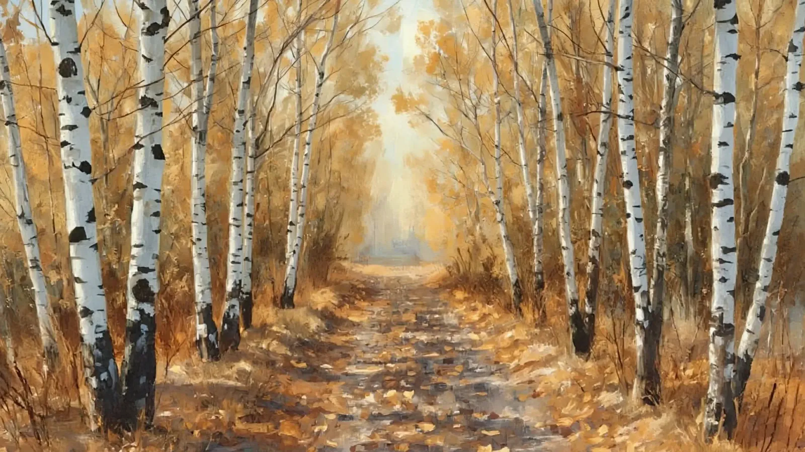 Birch Forest Path in Autumn canvas by DesignDoodle