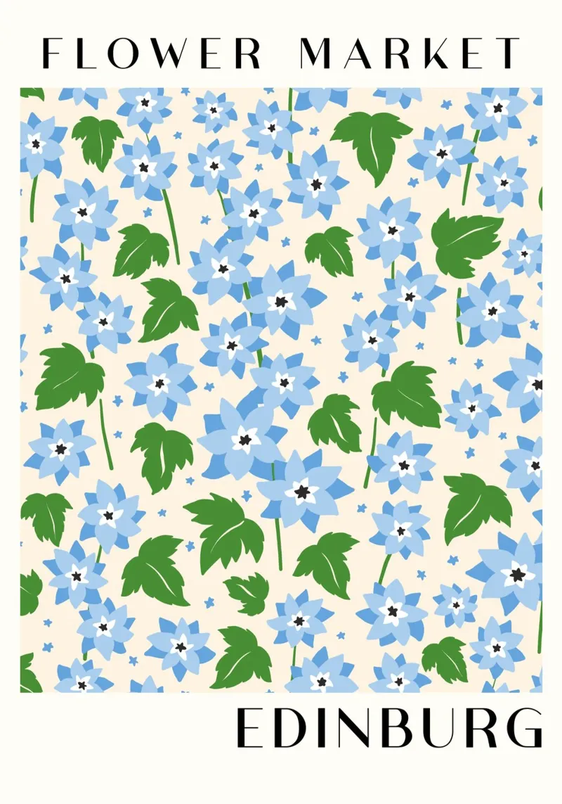 Mercado de flores de Edimburgo Forget-Me-Not Print - Elegant Art hahnemühle de ClubArt