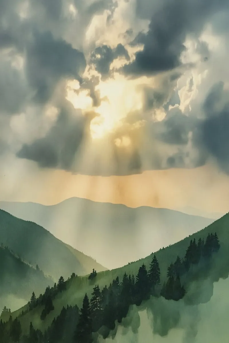 Paesaggio montano con raggi di sole pellicola backlit da DesignDoodle