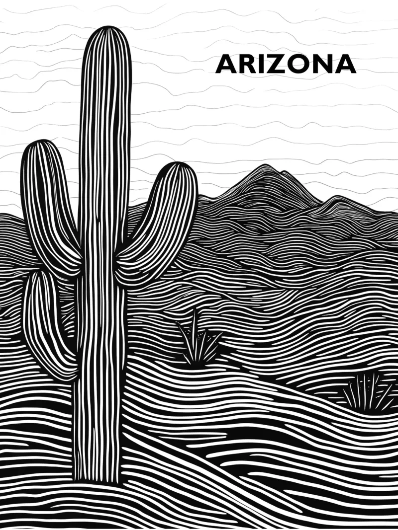Arizona Desert Design Cactus | Lineart Poesia tela con Cornice a cassetta da Autofocus