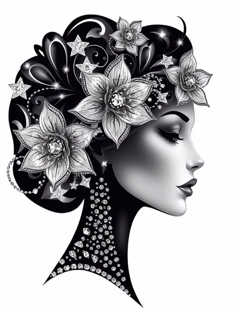 Illustrazione di una donna con un copricapo di fiori pellicola backlit da BenCoStyle