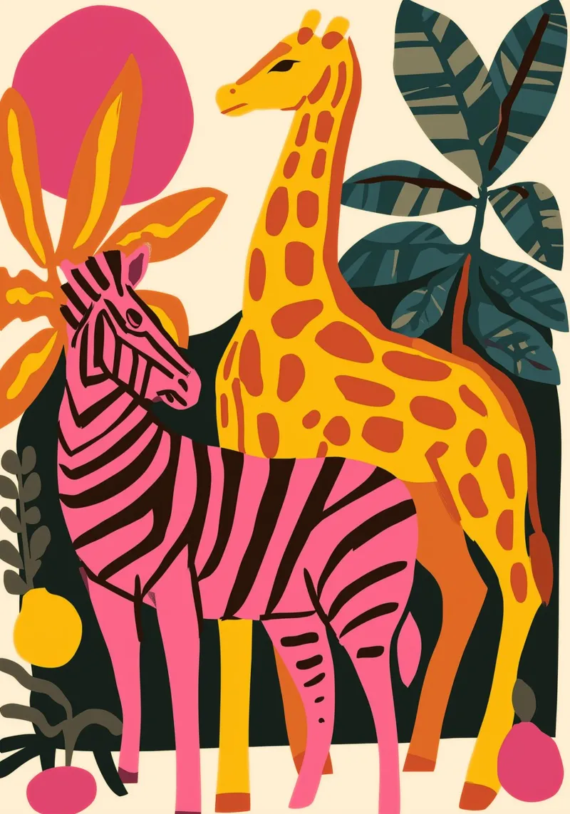 Zebra rosa e Giraffa Giungla Pop Art alluminio dibond da dawnthesea