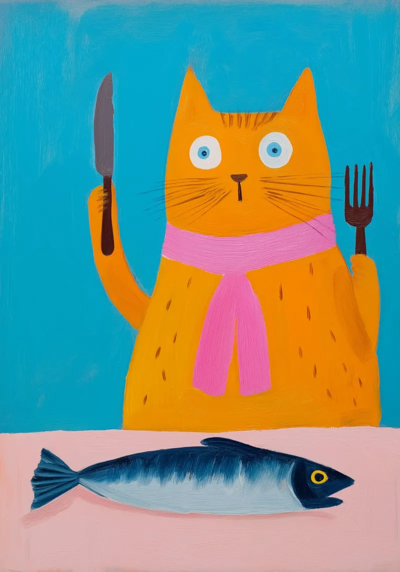 Gatto affamato cena a base di pesce Pop Art alluminio dibond da dawnthesea