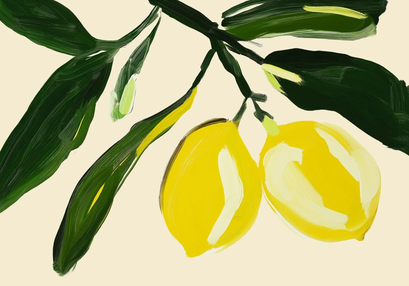 Modern Lemon Tree Branch Abstract Painting canvas by dawnthesea