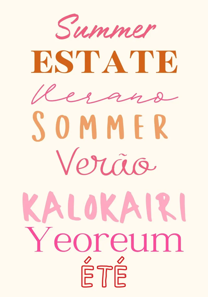 Summer in different Languages Typography Art hahnemühle by dawnthesea