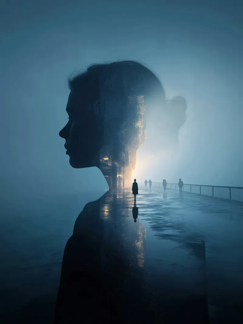Introspective Journey – Surreal Double Exposure Woman's Port hahnemühle by Synthaira