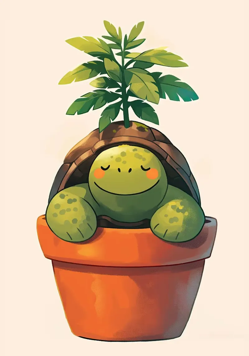 Pianta in vaso Happy Turtle pellicola backlit da Charlotte Gagnon