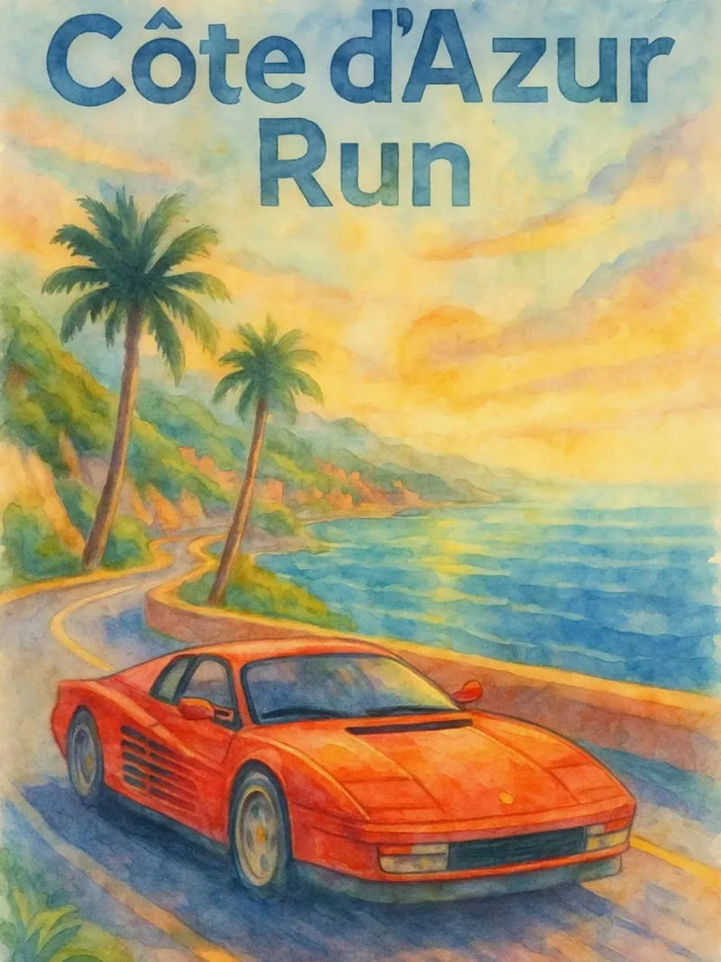cote d azur run oldtimer tekening canvas van orchida