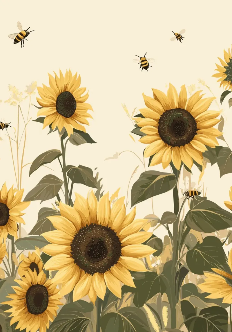 Campo di girasoli con api in volo pellicola backlit da pixelbull - medieval art and more