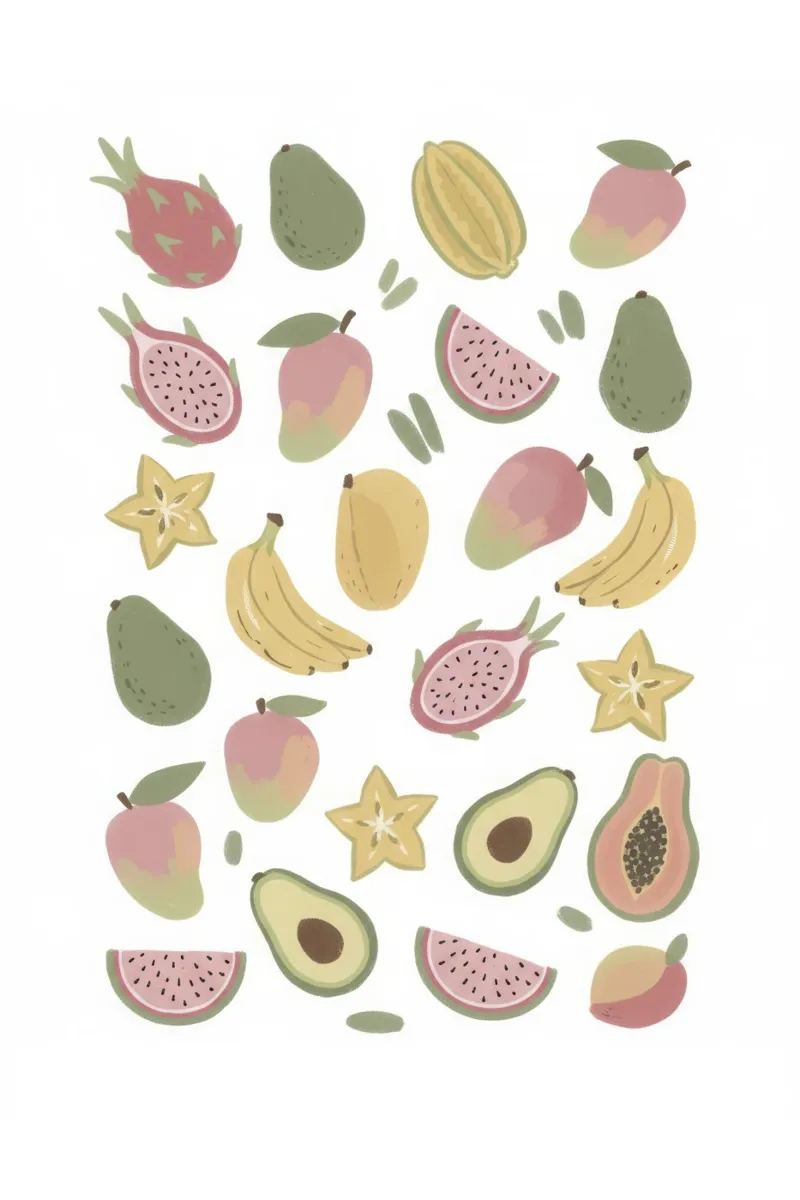 Abstract Tropical Fruit Pattern Art Print canvas by Melloi Art Print