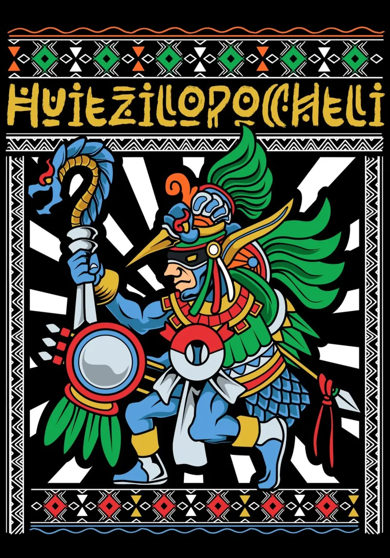 Huitzilopochtli - Dio della guerra con corona di piume alluminio dibond da pixelbull - medieval art and more