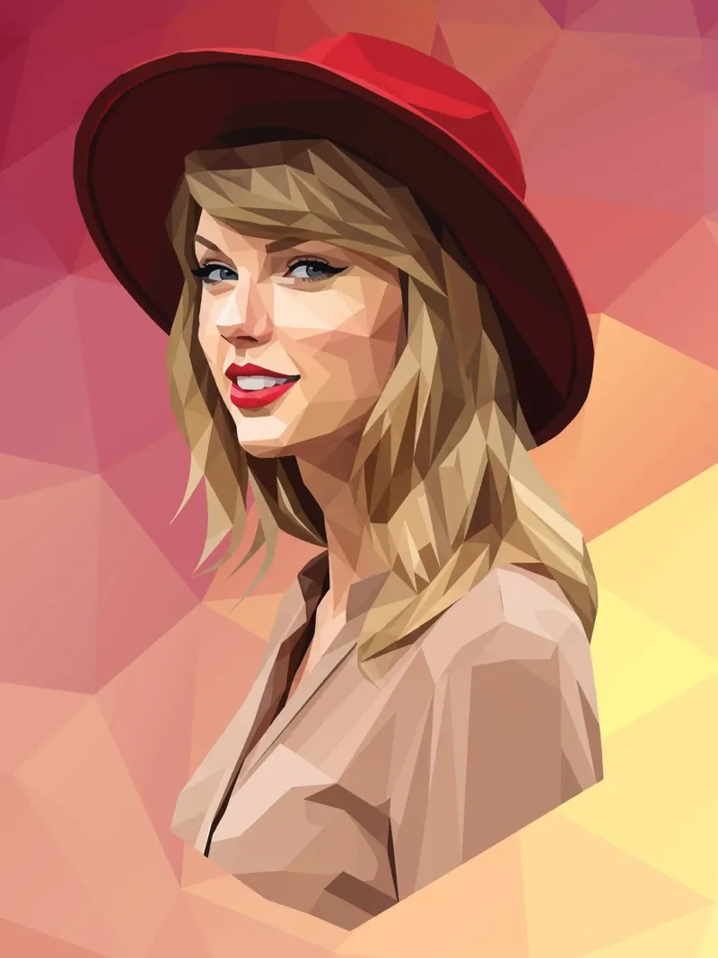 Taylor Swift con cappello rosso Low poly plexiglass da Low Profile
