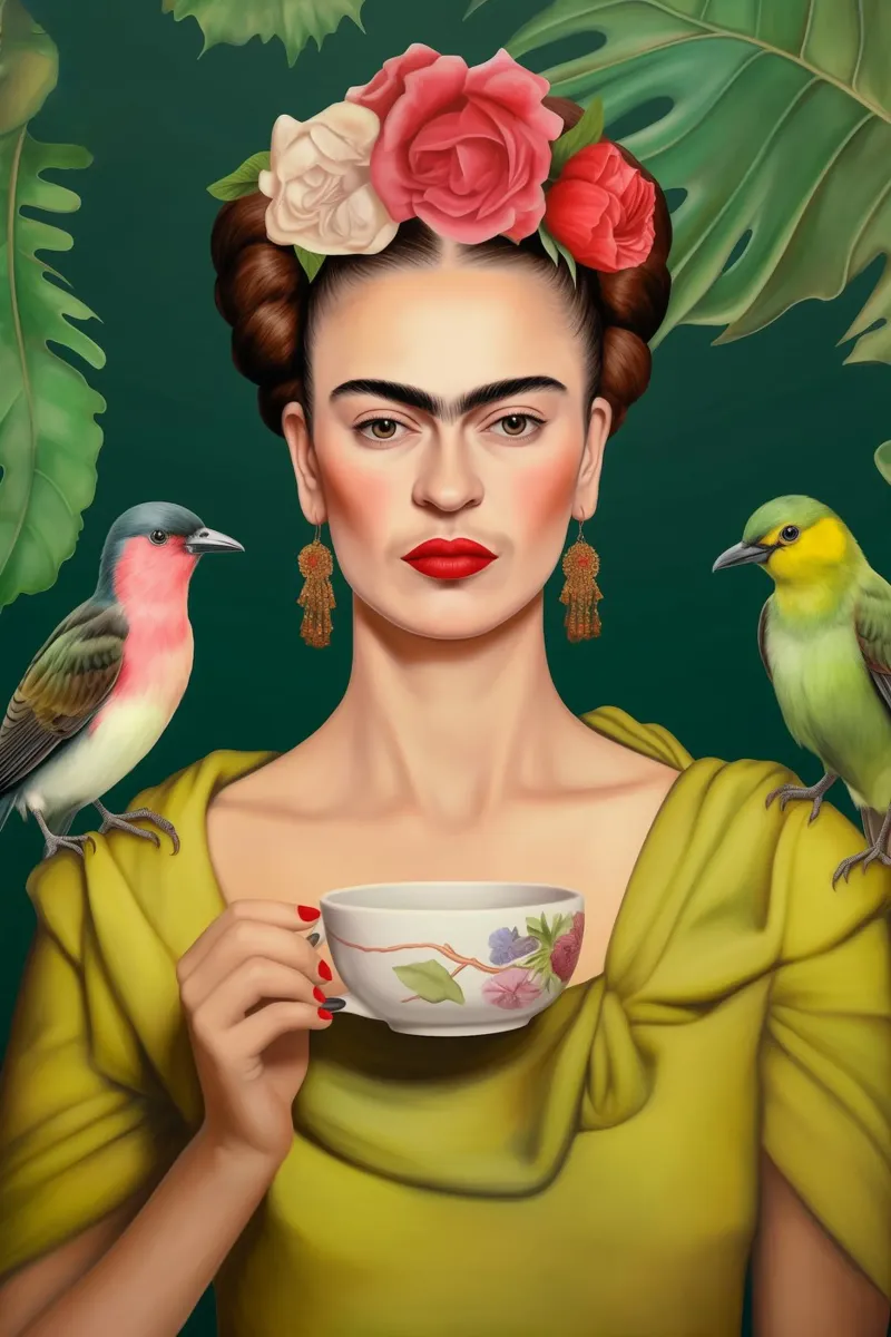 Frida che beve il tè carta hahnemühle da Carinaprint