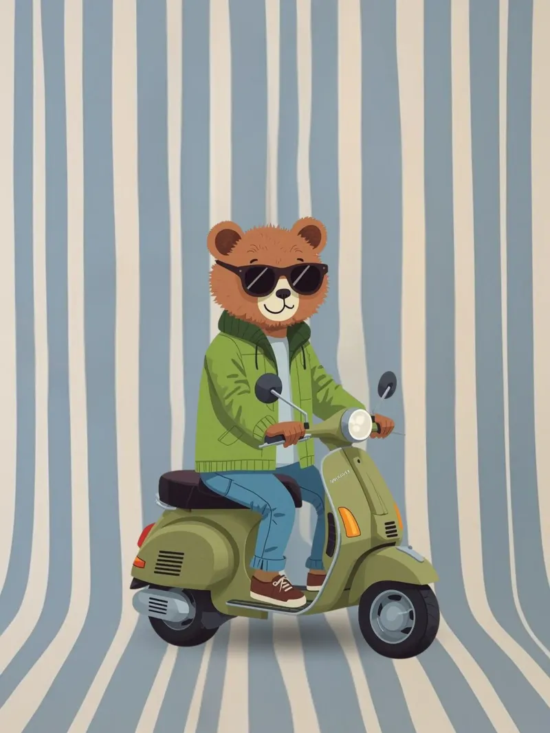 Un orso figo su uno scooter pellicola backlit da Doodle Dreams Art
