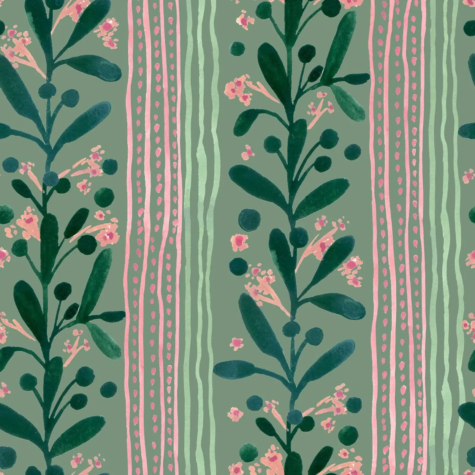 Green peach dotted floral lines canvas met Baklijst van kosarandrea