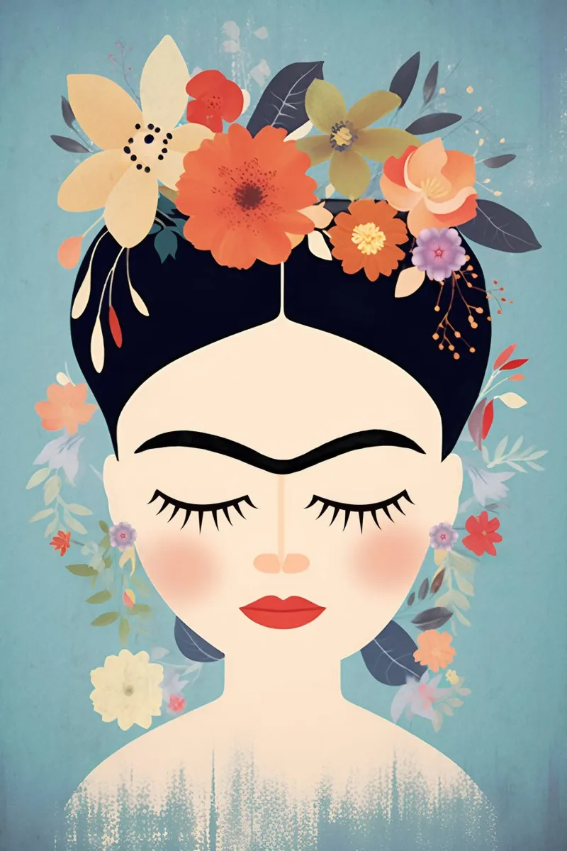 Flowery little Frida Kahlo canvas by Carinaprint