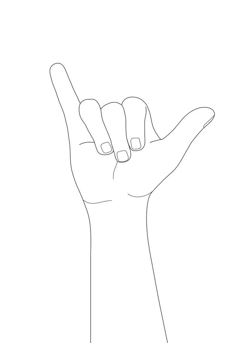 Minimal Line Art Shaka Hand Gesture carta hahnemühle da Nadjaa
