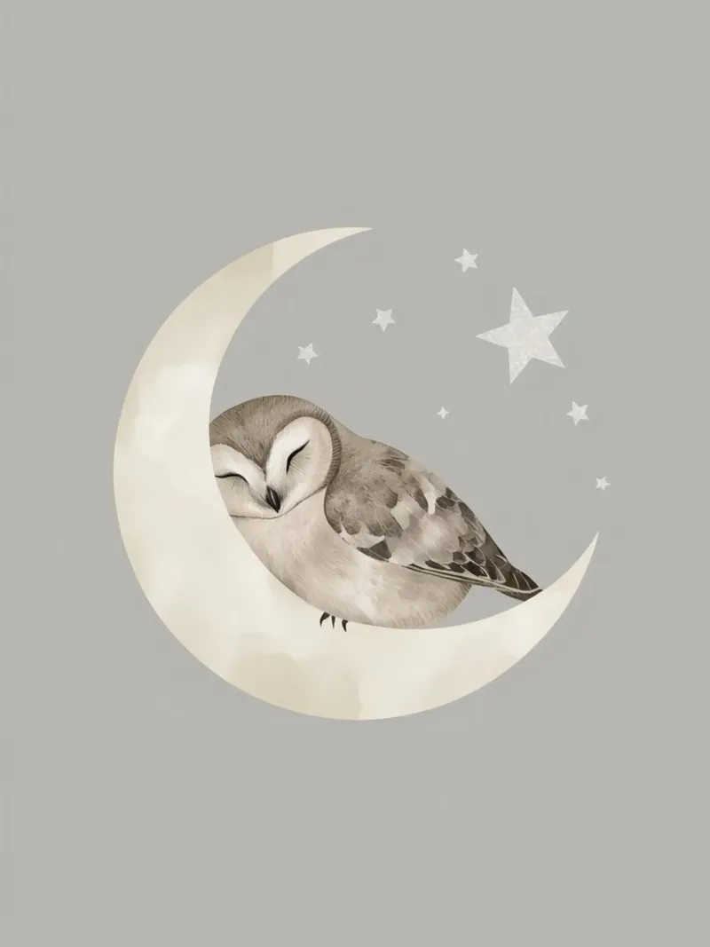 Simpatico gufo addormentato sulla mezzaluna con le stelle pellicola backlit da DesignDoodle
