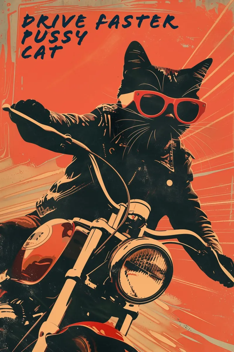 Drive Faster Pussy Cat poster met kunststof frame van Autofocus