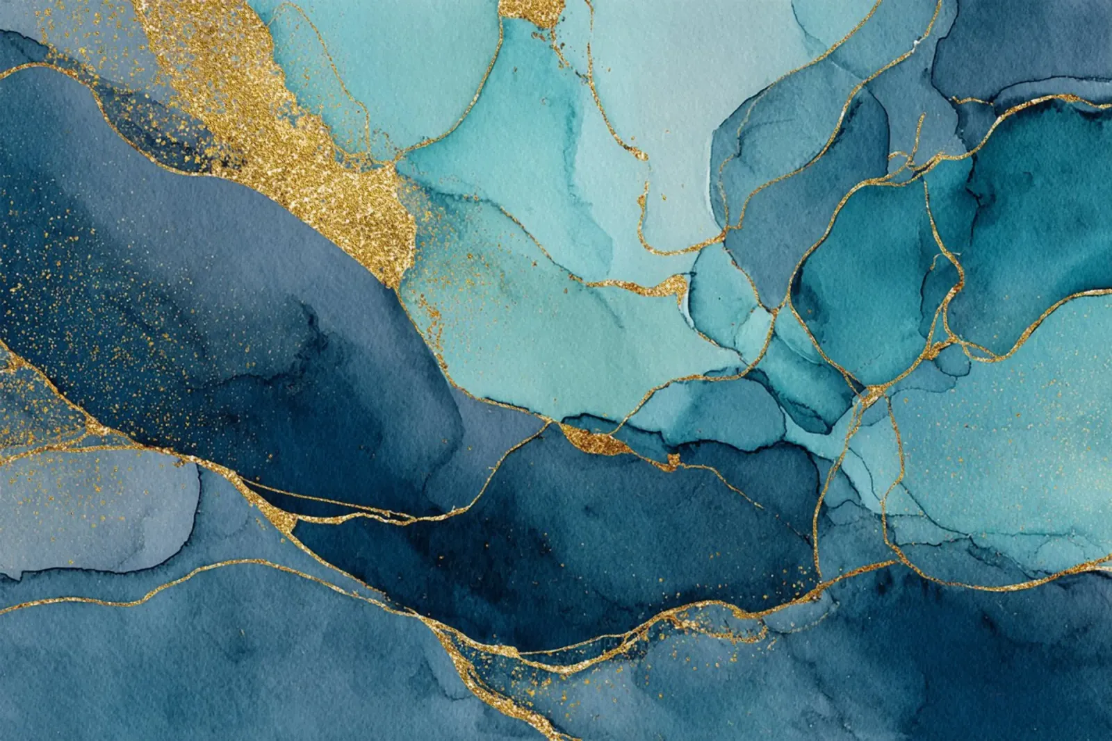 Diepblauw en groenblauw met gouden aders en elegant marmeren effect canvas van Modern Muse