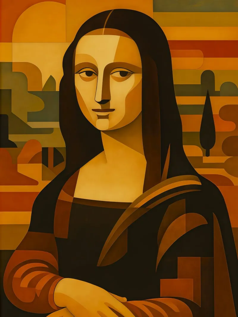Ritratto di Monna Lisa in stile metà secolo pellicola backlit da ARTOMATIC