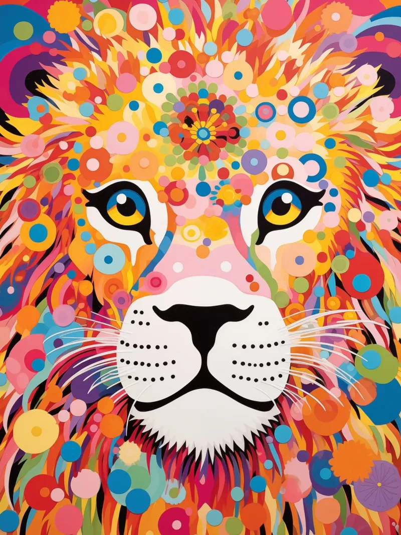 Leone Hippie dal potere floreale | Arte digitale poster con telaio in plastica da Autofocus