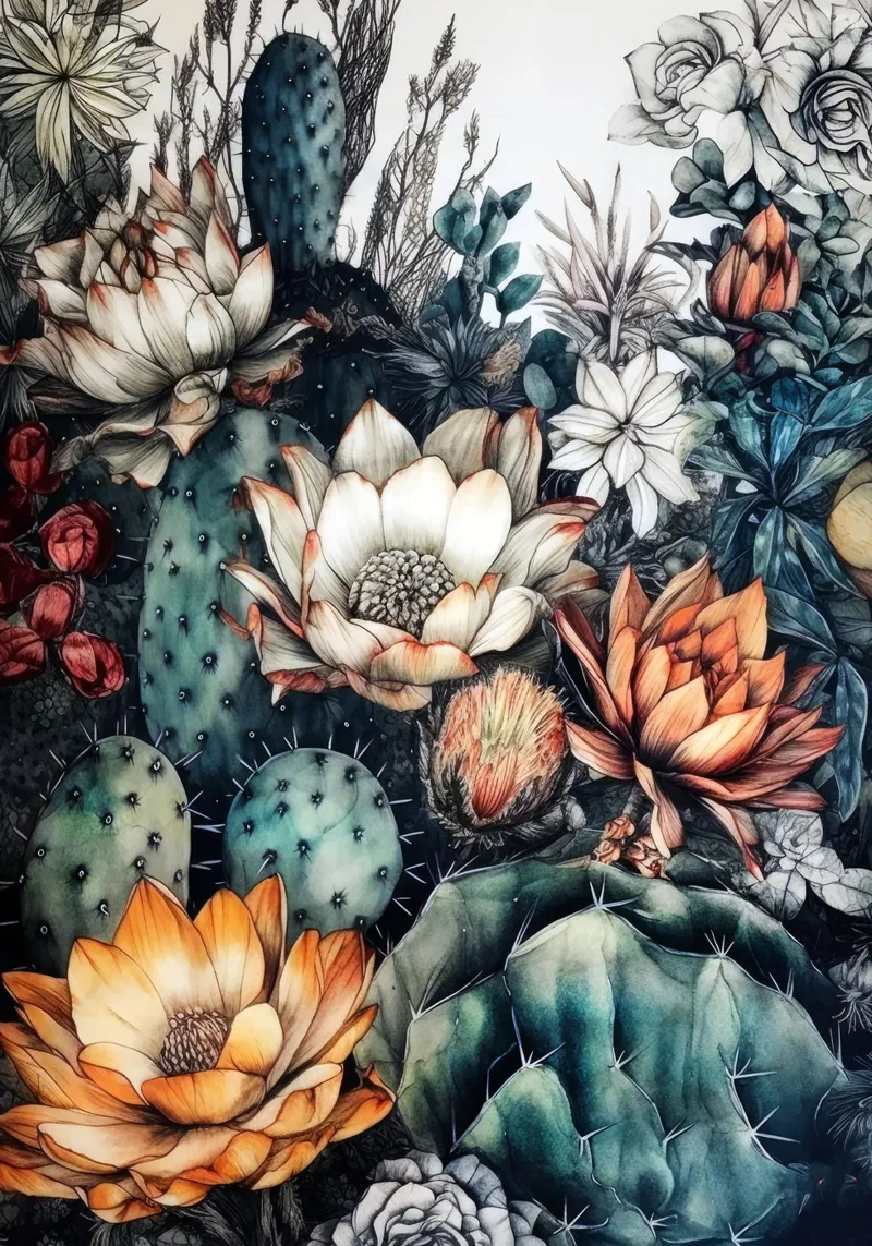 Arte della natura con piante grasse e cactus G poster con telaio in plastica da Justyna Jaszke JBJart