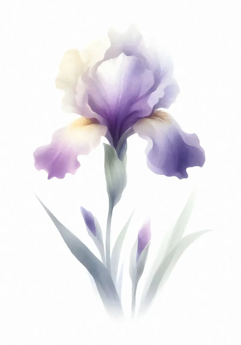 Illustrazione acquerello minimalista di un fiore di iris pellicola backlit da Bloom And Brush