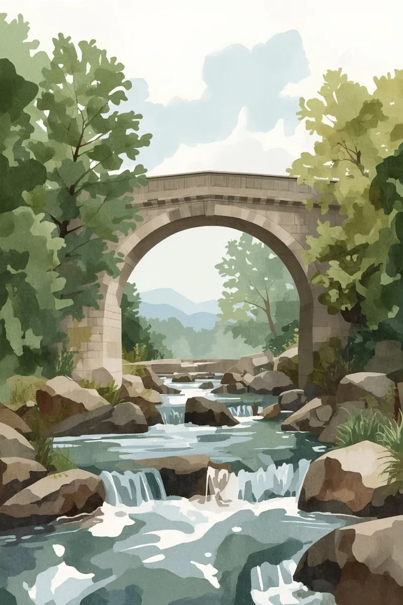 Ponte ad arco in pietra sul fiume Rocky pellicola backlit da DesignDoodle