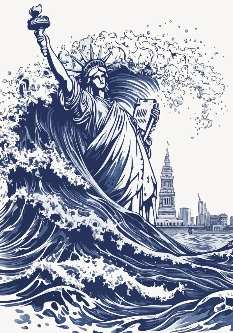 big wave and the statue of liberty pellicola backlit da edsonramosart