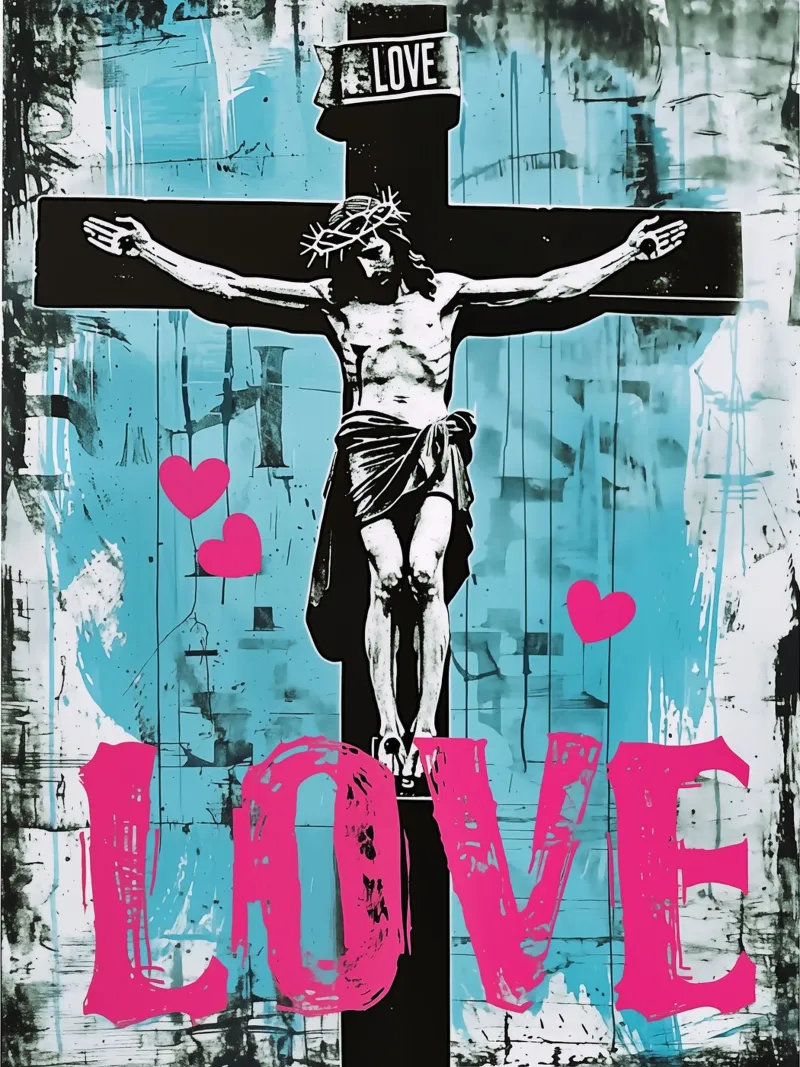 Jezus Christus aan het kruis poster met aluminium frame van Autofocus