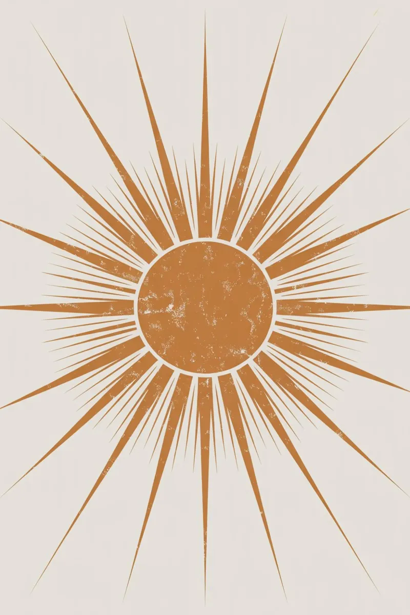 Illustrazione vintage di un raggio di sole | Design retrò di un sole bohémien carta hahnemühle da logic