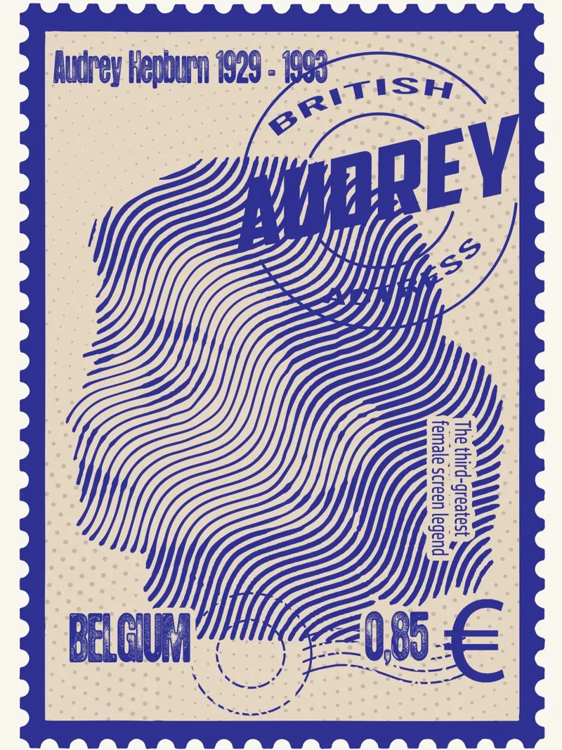 Audrey Hepburn Francobolli arte poster con telaio in legno da Doa Project