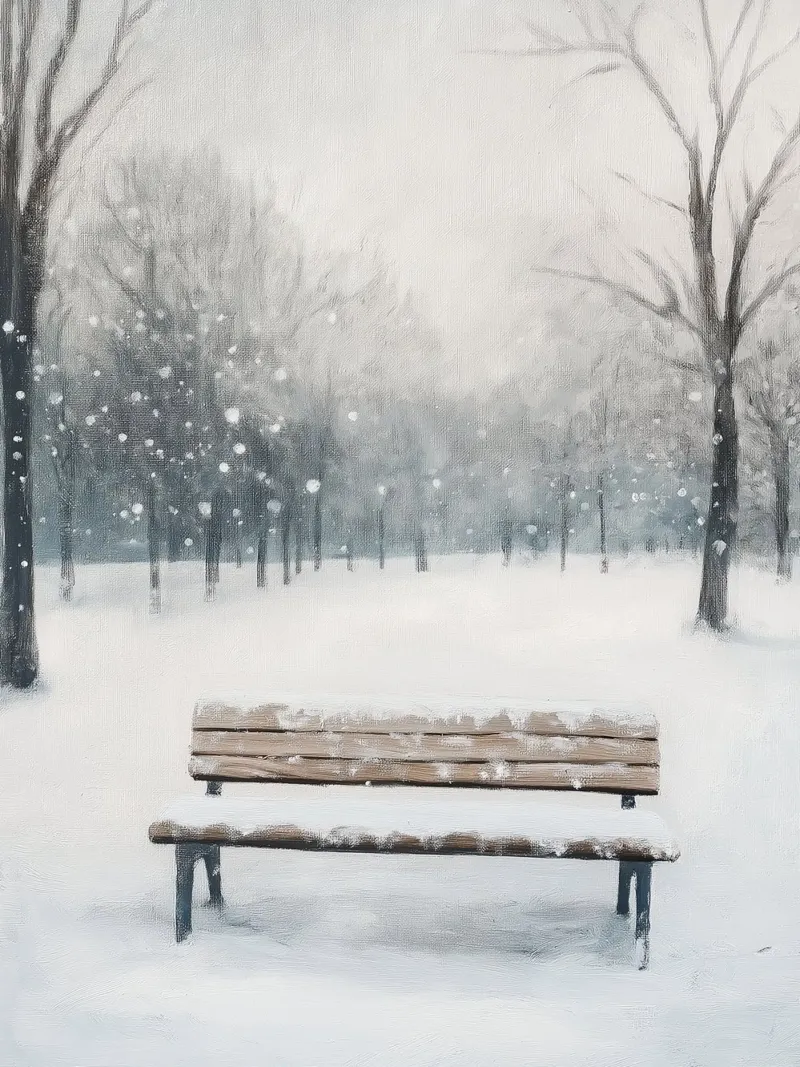 Panchina invernale in un tranquillo turbine di neve pannello forex da Cozy Vibes