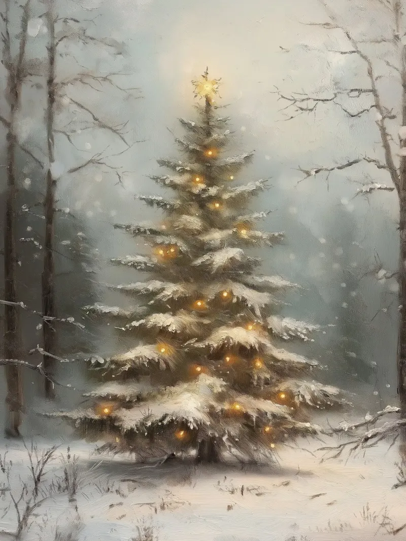 Albero di Natale innevato con luci nella foresta invernale plexiglass da Cozy Vibes