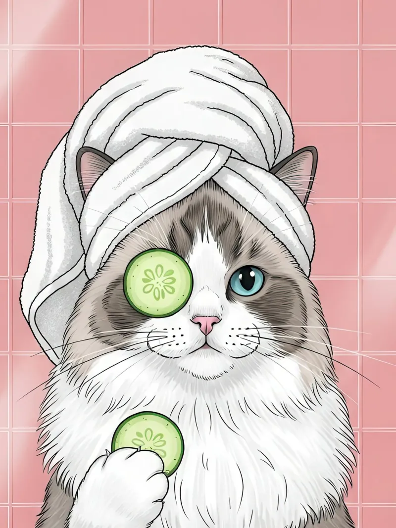 Spa Day Cat Illustration carta hahnemühle da Attaboy Dsgn