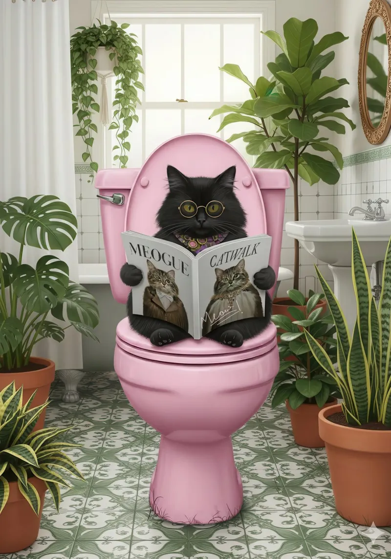 Cat Reading Magazine on Toilet carta hahnemühle da Attaboy Dsgn