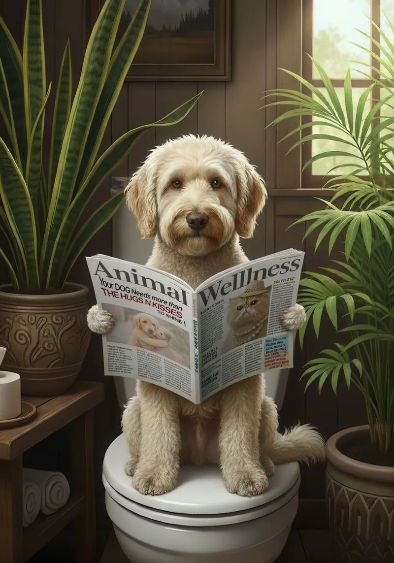 Dog Reading Magazine on Toilet pellicola backlit da Attaboy Dsgn