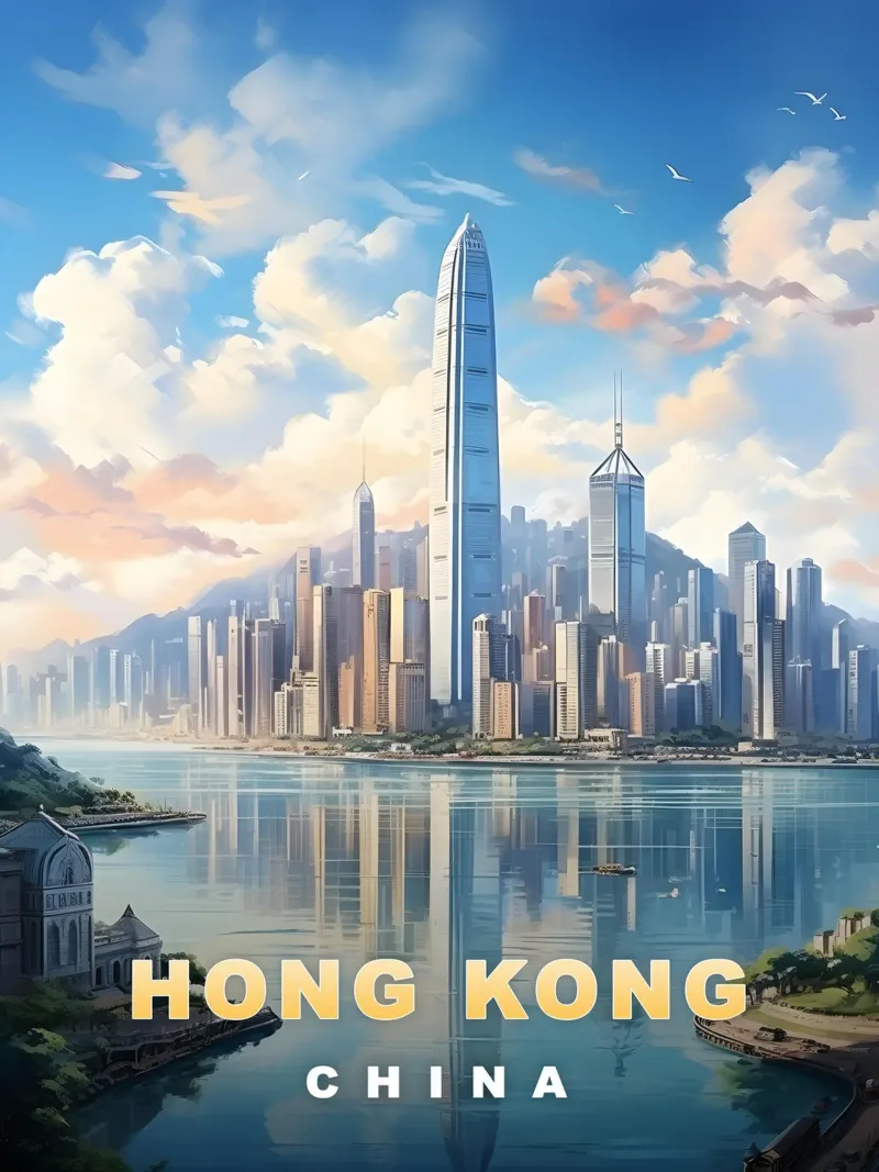 Poster artistico con il riflesso del cielo di Hong Kong in Cina carta hahnemühle da dawnthesea