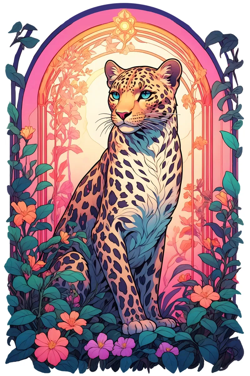 Leopard with Flowers Art Nouveau pellicola backlit da Eva Nev