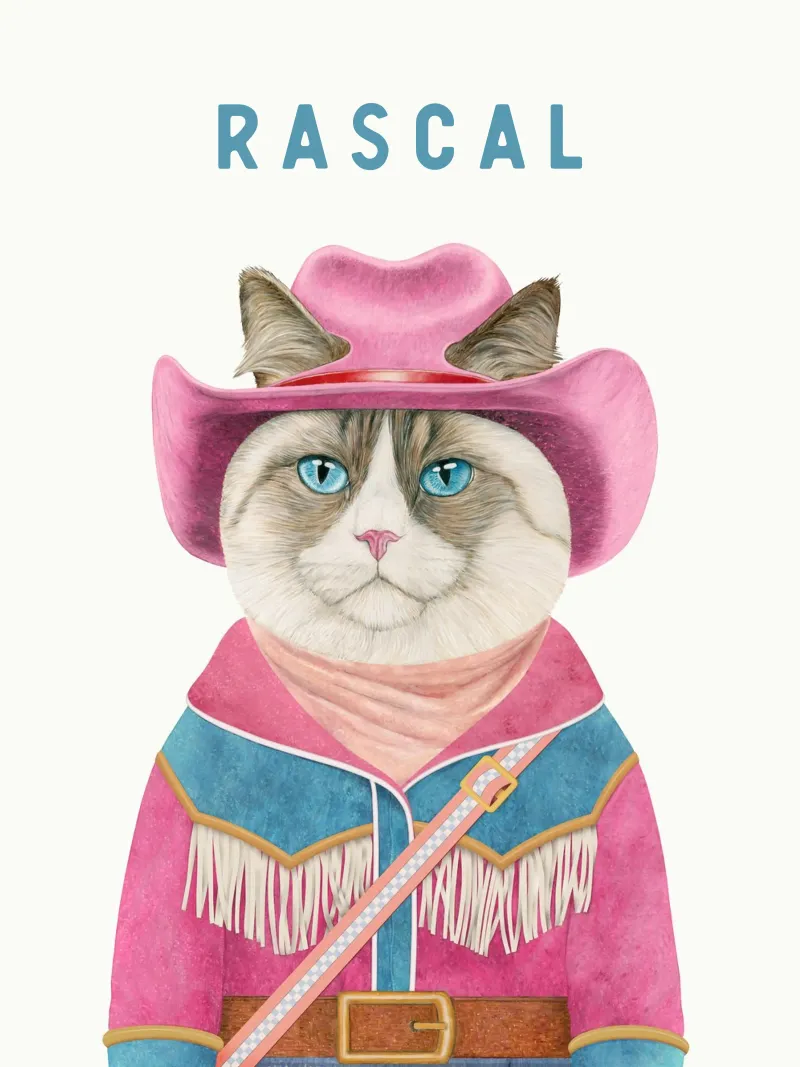 AJOUTER UN NOM - CHAT COWBOY - CHAT RAGDOLL poster avec cadre en bois de Animal Crew