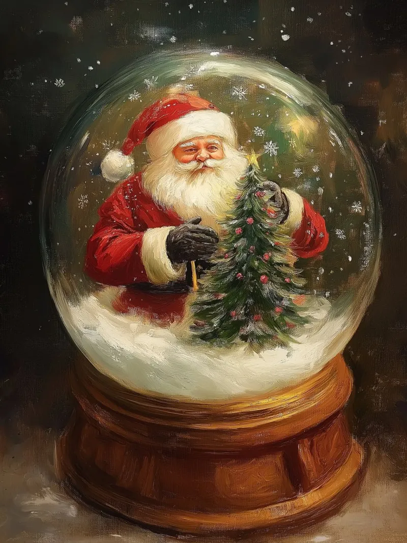 Babbo Natale con albero di Natale in una festosa palla di neve pellicola backlit da Cozy Vibes
