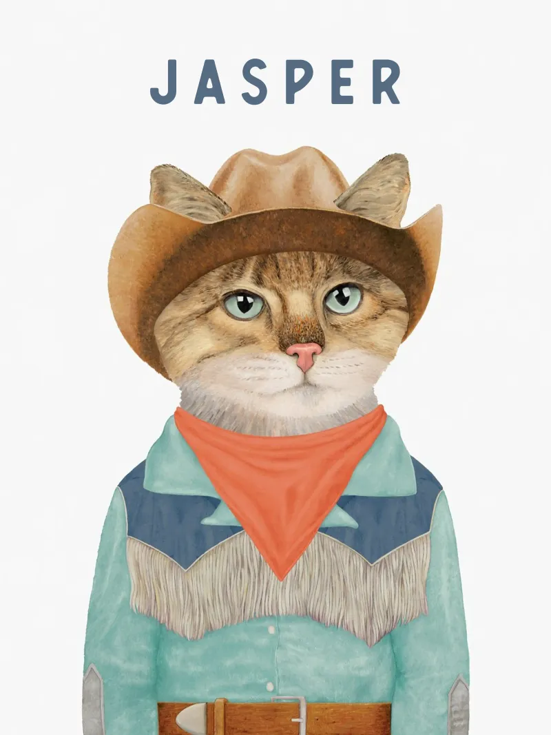 ADD NAME - COWBOY KITTEN poster with wooden frame by Animal Crew