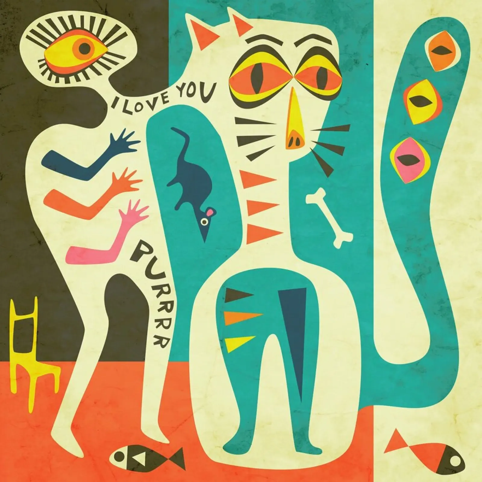 Uomo e gatto poster con telaio in legno da Jazzberry Blue